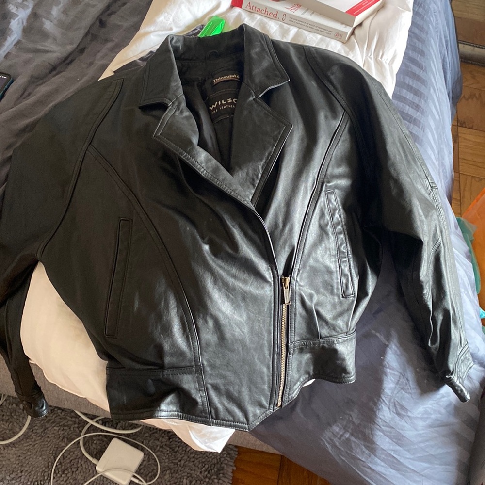 Wilsons Leather Vintage 80s Black Leather Thinsulate Cropped Moto Jacket Size M